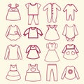 Baby and children clothes collection outline icons Royalty Free Stock Photo