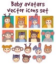 Baby children faces avatars icons set.