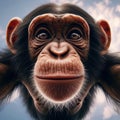 Baby chimpanzee peers into viewpoint, in unique portrait Royalty Free Stock Photo