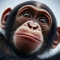 Baby chimpanzee peers into viewpoint, in unique portrait Royalty Free Stock Photo