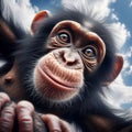 Baby chimpanzee peers into viewpoint, in unique portrait Royalty Free Stock Photo