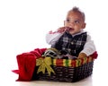Baby in a Christmas Basket Royalty Free Stock Photo