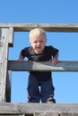 Baby Climbing on Wooden Bridge Royalty Free Stock Photo