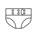 Baby cloth nappies icon. Linear logo of eco friendly diaper with buttons. Black simple illustration. Contour isolated vector image