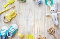 Baby clothes and accessories on a light background. Selective focus Royalty Free Stock Photo