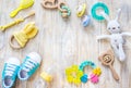 Baby clothes and accessories on a light background. Selective focus Royalty Free Stock Photo