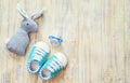 Baby clothes and accessories on a light background. Selective focus Royalty Free Stock Photo