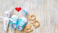 Baby clothes and accessories on a light background. Selective focus Royalty Free Stock Photo