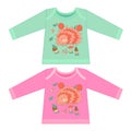 Baby clothes with cartoon animals. Sketchy little pink hedgehog