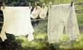 Baby clothes hanging on the clothesline