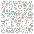 Baby clothes icons set