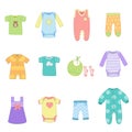 Cute baby multicolored clothes set on white background Royalty Free Stock Photo