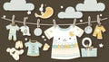 cute baby clothes theme and paper cut design