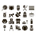 Baby Clothes And Tools Glyph Set Vector