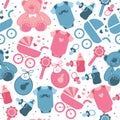 Baby clothes and toys seamless pattern