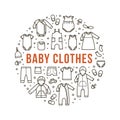 Baby clothes. Vector illustration in flat linear style.