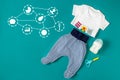 Baby Clothing. Pants and T-shirt. Concept of newborns, motherhood, care, lifestyle