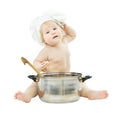 Baby cook in chef hat with big pot Royalty Free Stock Photo