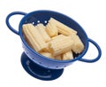 Baby Corn in a Blue Colander