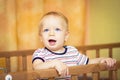 Baby in a cot Royalty Free Stock Photo