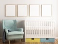 Baby cot Poster Frame Blank Mockup 3d illustration Royalty Free Stock Photo