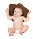 Baby with cowboy hat isolated on white Royalty Free Stock Photo