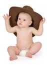 Baby and cowboy hat on white background Royalty Free Stock Photo