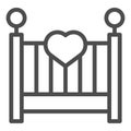 Baby cradle line icon. Kids bed vector illustration isolated on white. Sleep outline style design, designed for web and