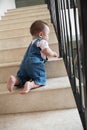 Baby crawling alon on stairs Royalty Free Stock Photo