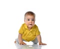 Laughing baby boy crawling over white Royalty Free Stock Photo