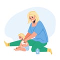 Baby Cream Mother Applying On Child Back Vector