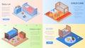 Baby crib banner set, isometric style Royalty Free Stock Photo