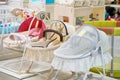 Baby crib or cot with cover in shop for sell Royalty Free Stock Photo