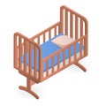 Baby crib icon, isometric style