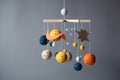 Baby crib mobile with stars planets and moon, AI Royalty Free Stock Photo