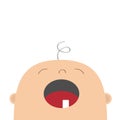 Baby crying greeting card template. Kid face looking up.