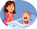 Baby Crying Next to Worried Mother Vector Illustration