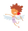 Baby cupid angel wings box with wedding ring cartoon vector. Royalty Free Stock Photo