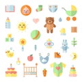 Baby cute big flat icons square vector set. Royalty Free Stock Photo