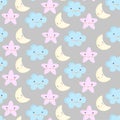 Baby cute pastel colors seamless pattern. Vector illustration with stars cloud and moons Royalty Free Stock Photo