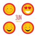 Baby cute vector sun icon set. Cute baby smile sun logos collect Royalty Free Stock Photo