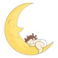 Baby deep sleep on a beautiful crescent moon night