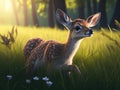 Baby deer Bambi in the grass. ai generative