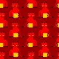 Baby demon pattern seamless. Little red devil background. small fiend on potty toilet ornament. Childrens cloth texture