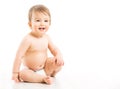 Baby in Diaper Isolated over White Background, Happy Kid Boy Royalty Free Stock Photo