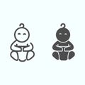 Baby in diaper line and glyph icon. Newborn child vector illustration isolated on white. Cute kid outline style design Royalty Free Stock Photo
