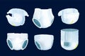 Baby diaper. Realistic 3D nappy. Breathable underpants. Underclothes set for patients and children urinary incontinence Royalty Free Stock Photo