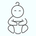 Baby in diaper thin line icon. Newborn child vector illustration isolated on white. Cute kid outline style design Royalty Free Stock Photo