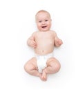 Baby in a diaper on a white background laugh Royalty Free Stock Photo