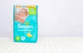 Baby diaper wrapping pampers on white background, copy space Royalty Free Stock Photo